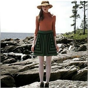 Maeve x Anthropologie Tsuga Wool Blend Green Black Piping Pleated Skirt Sz 4